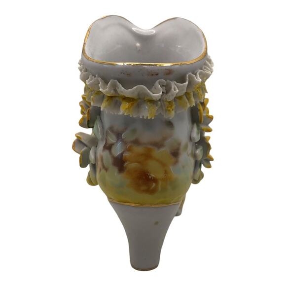 Vintage Inspired Ceramic Yellow Flowers Delicate White Ruffles Boot Limoges - Picture 5 of 11